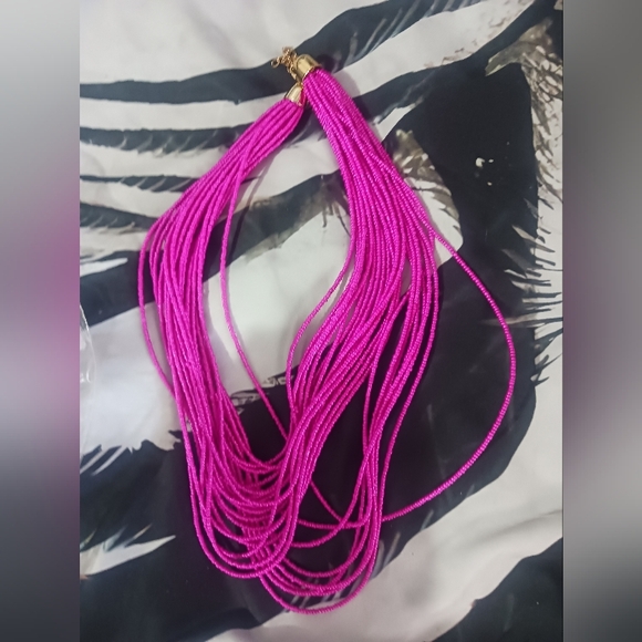 Women Magenta Purple Multilayered Fashion Long Necklace - Picture 4 of 6